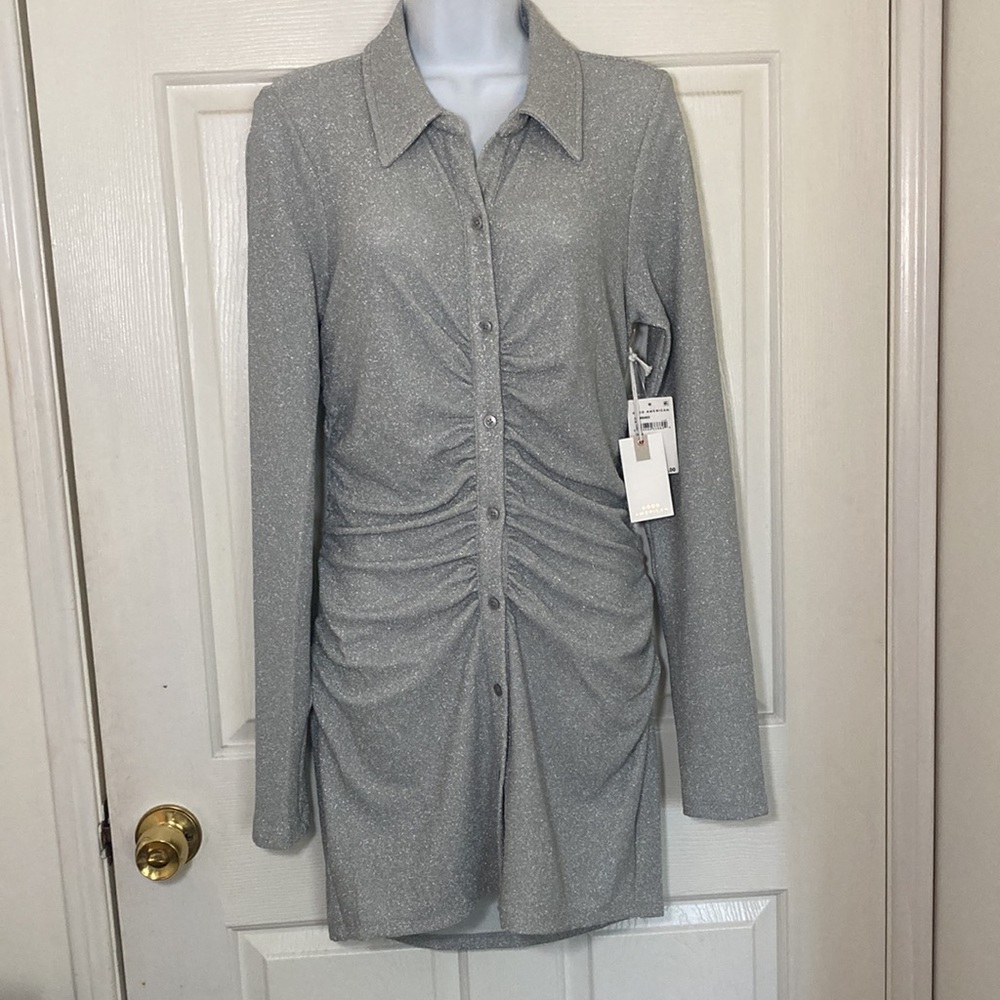 Good American Silver Sparkle Mini Dress NWT Sz 2 (Medium)